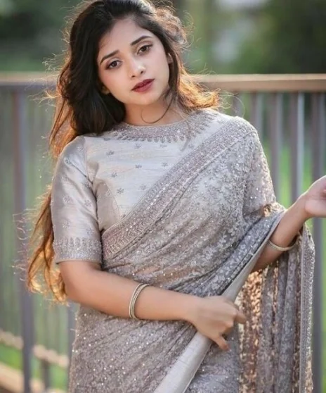 CHARVI DRISHYA Net Grey Color Sarees With Banarsi Silk Running Blouse